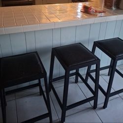 Bar Stools 3 Sturdy Black Metal