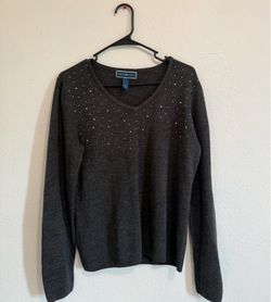 Karen Scott Grey Sparkly Sweater with Rhinestones Size L