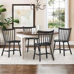 18''H Farmhouse Wooden Spindle Back Dining Chairs, Black (Set of 4)
