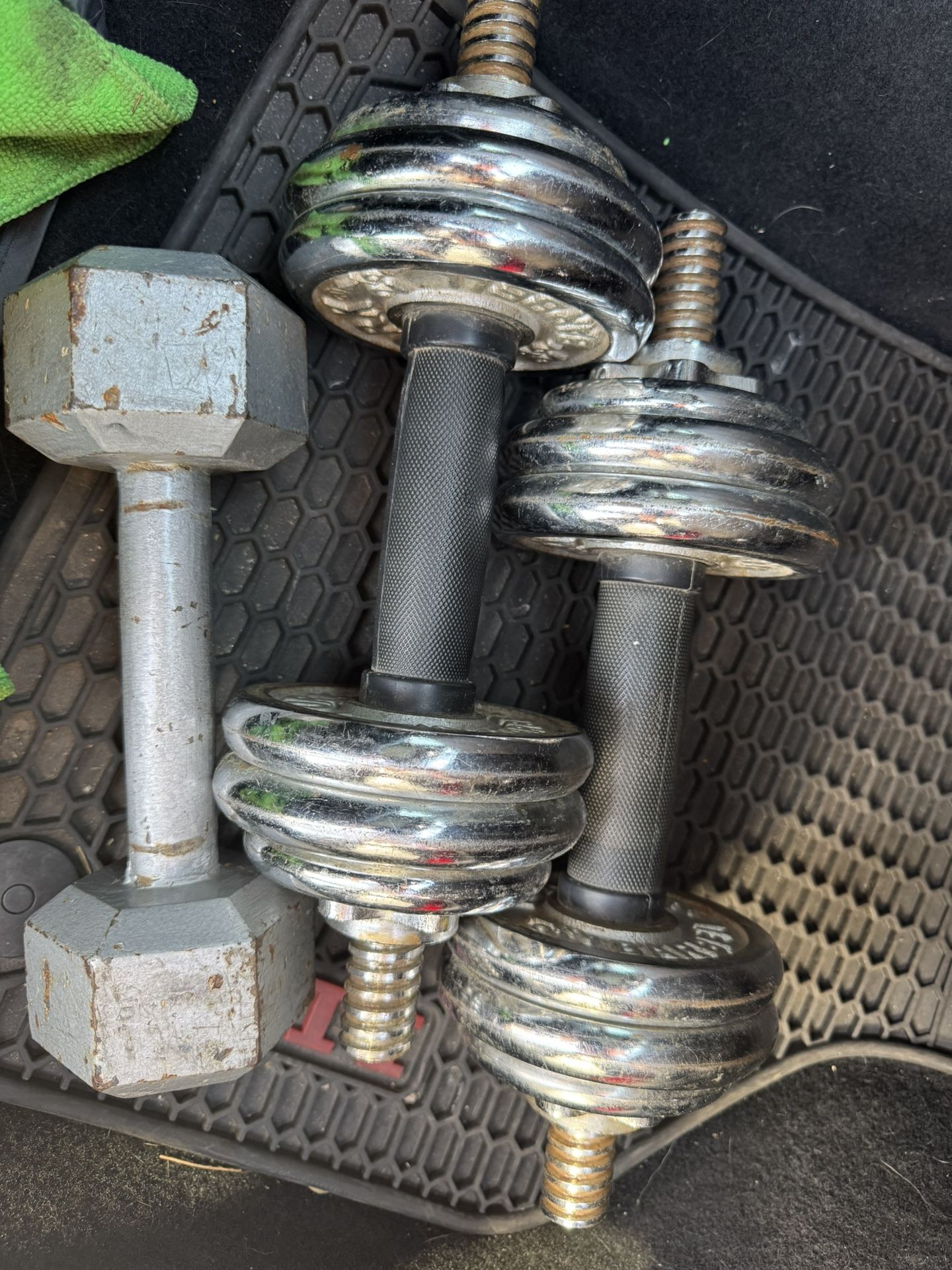 Iron Dumbbells 13 Pounds Each, One 10 Pound