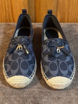 Coach Carson Denim Signature Espadrille Flats - Size 8