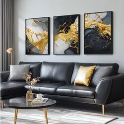 Modern Black and Gold Wall Art Black and White Marble Pictures Abstract Marble Canvas