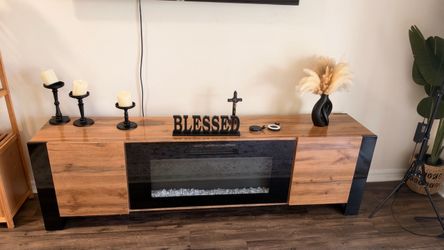 Modern Wooden TV Stand with Built-In Electric Fireplace