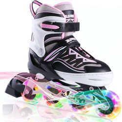 🛼Pink Girls Adjustable Inline Skates w/ Light-up Wheels *BRAND NEW!* (2 sizes avail.) 