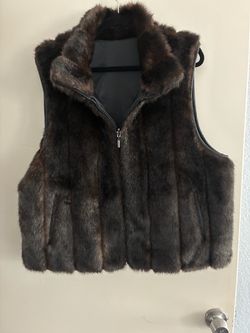 Dark Brown Faux Fur Zip-Up Vest Reversible vest