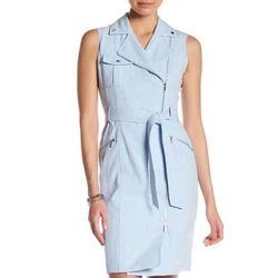 Calvin Klein Zip-Front Belted Dress in a light blue color. Size 4