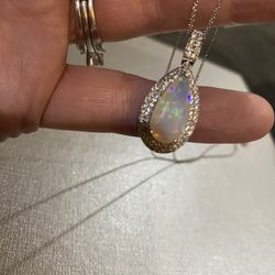 AAA Ethiopian Welo Opal, Moissanite Necklace (18 Inches) - new! 