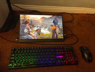 (READ DESCRIPTION FOR INFORMATION) *USED* Portable Monitor 60HZ with back stand + Gaming Mouse And Keyboard Wirelss with a USB Adapter