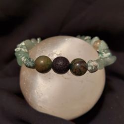 Blue Haze Fire Agate,Qinghai Jade, Green Aventurine Crystal Bracelet 