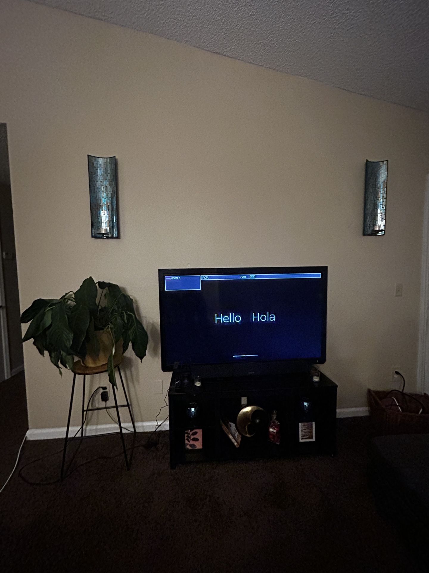 Living Room Tv Set Up With Candle Holders