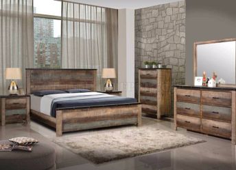 Rustic Multi-Color 4 Piece Bedroom Set with Nailhead Trim - Queen or King (NO CREDIT CHECK FINANCING AVAILABLE)