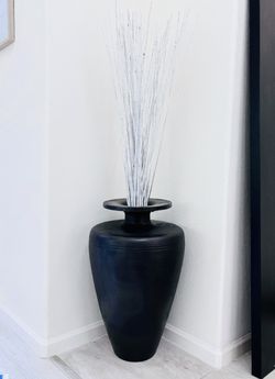 Large Black Floor Vase with White Decorative Branches