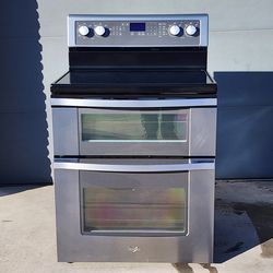 "WHIRLPOOL" STAINLESS ELECTRIC RANGE GLASS ON TOP WITH DOUBLE OVEN & 5 BURNERS 90 DAYS OF WARRANTY & DELIVER FREE