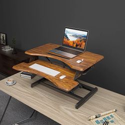 FEZIBO Standing Desk with Height Adjustable 34 Inches Standing Desk Converter Stand up Riser Tabletop Workstation Fits Dual Monitor Rustic Brown.