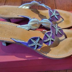 IL SANDALO of CAPRI Purple Suede/Leather Silver Starfish 2” Heel Sandals – 37 6.5