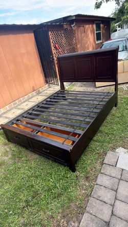 Queen sleigh bed frame with storage drawers