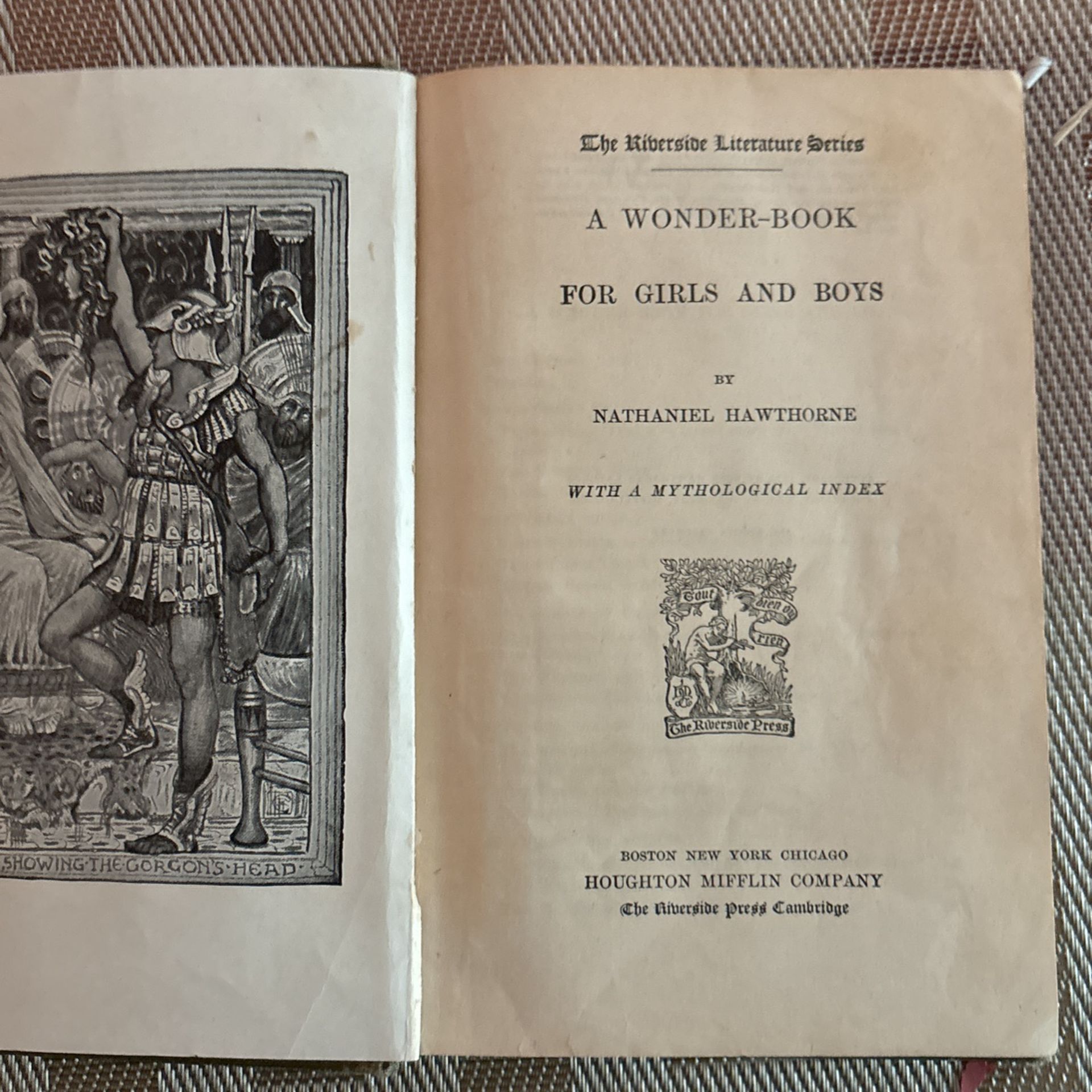 1879 A Wonder-Book For Girls and Boys with a Mythological Index: Riverside Literature Series 1870s Or 1880s