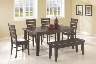 6PC Dining Table Set- Table, 4 Chairs + Bench! Brand New! Lowest Prices!