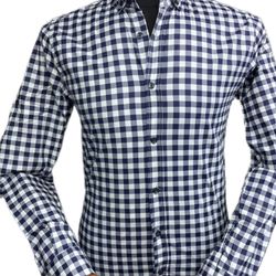 NWT Men’s Button Down Slim Fit Plaid Shirt Black And White Size XL