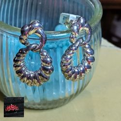 BOLD- *DOOR KNOCKER* STERLING EARRINGS,. PIERCED-POST. (E-90336)