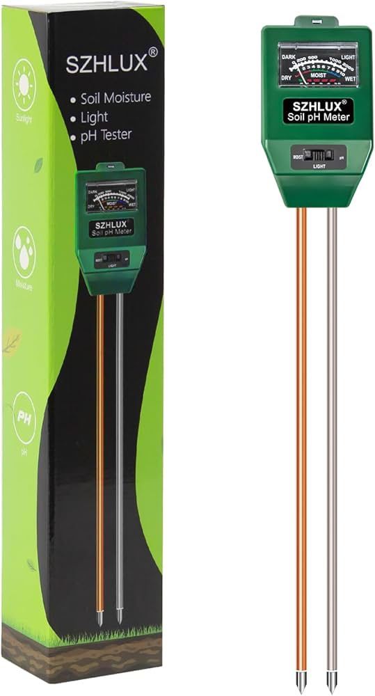 Soil Ggardening Tools 3-in-1 Moisture Meter Light & PH Tester for Plant Care, for Garden, Lawn, Farm, Indoor & Outdoor, 11.4in, Green