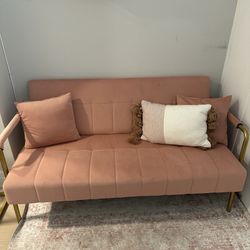 Pink velvet couch