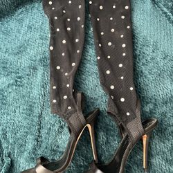 Giuseppe Zanotti black fishnet Crystal knee length sandal boots