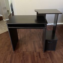 Short Dark Chocolate Brown Desk with Small Drawer 