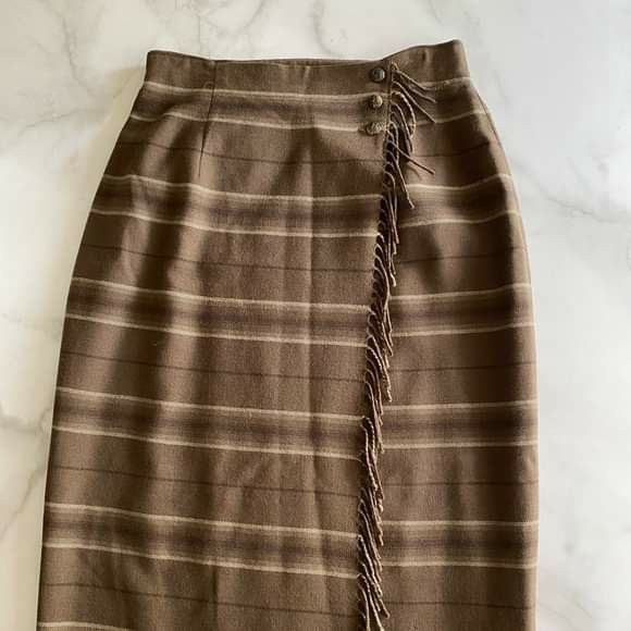 Ralph Lauren Wool Maxi Skirt with Fringe Detail