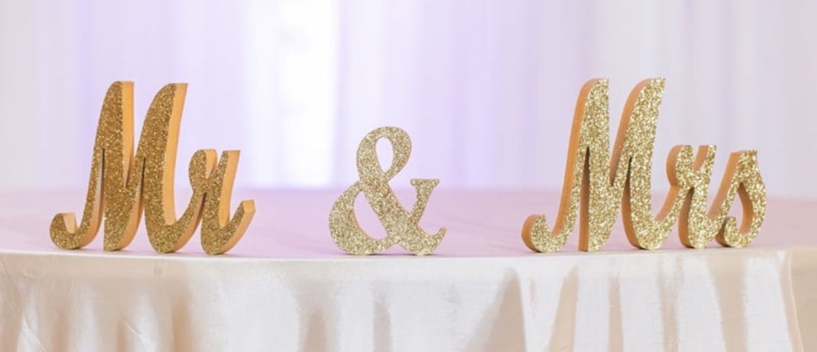 Gold Glitter Mr and Mrs Sign For Wedding