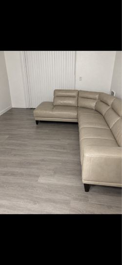 Beige Leather Sectional Sofa with Chaise