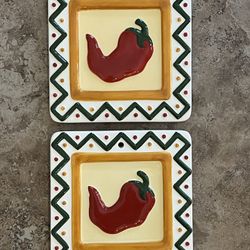 Southwest decor, Mexican style kitchen Set of 2 Clay Art Chili Pepper ceramic pieces
