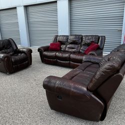 Beautiful Brown Leather Recliner Couch, Loveseat and Rocking Chair! ***Free Delivery***
