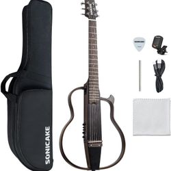 Sonicake Travel Guitar, Portable Acoustic-Electric Guitar Kit, Solid Mahogany Body Easy Assemble Frames, Multi Body-Shape Sim Rechargeable Preamp, Gig