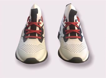 NEW Women’s Steve Madden Dribble Knit Sneaker Gym Shoes White Black Red Size 7
