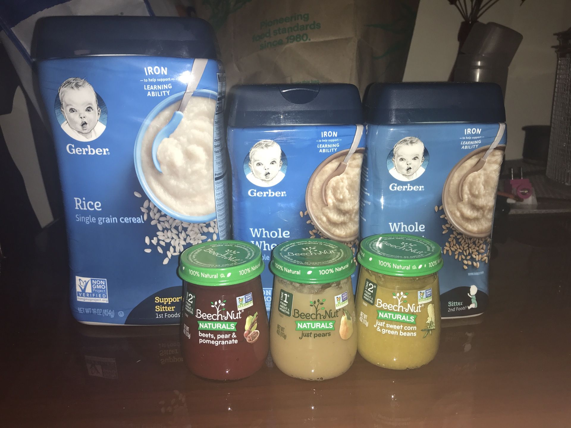 3 Gerber Baby Cereal & 3 BeachNut Naturals Baby Food