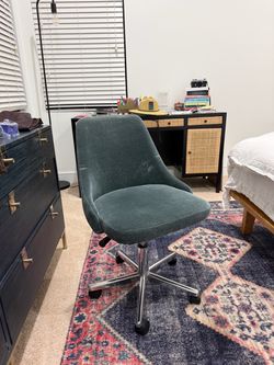 West elm Teal Velvet Swivel Office Chair with Chrome Base