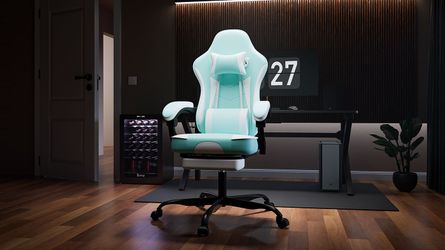 Gaming Chair, Ergonomic Computer Chair with Footrest and Massage Lumbar Support, Height Adjustable Swivel Video Game Chair for Adults, 300lb Max, Gree