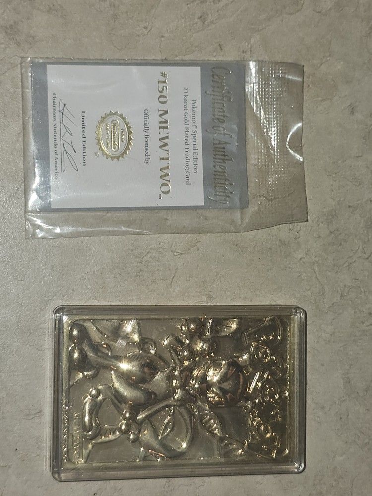 23k Gold Plated Mewtwo Card With Certification Of Authenticity
