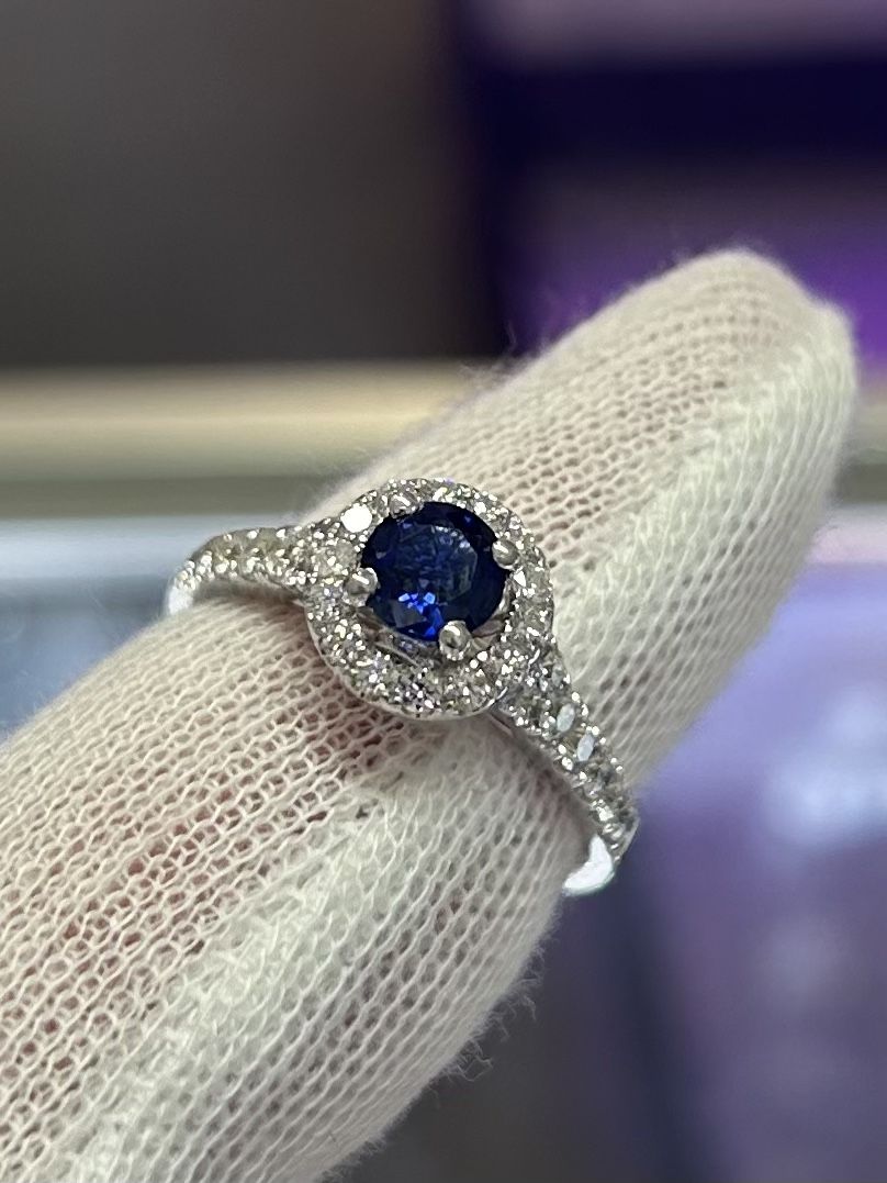 14kt White Gold .80 CT Sapphire And Diamond Ring