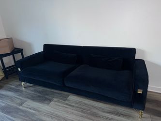 Modern Black Velvet Sofa with Gold Legs