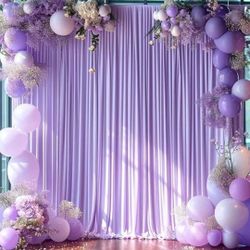 10x10 Lavender Backdrop Curtain for Parties Weddings, Wrinkle-Free Polyester Fabric Indoor and Outdoor Decoration Light Purple Backdrops Drapes for Ba