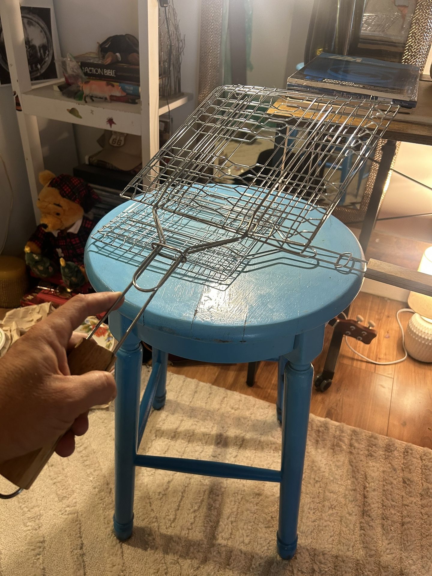 Barbecue Grilling Basket with Wooden Handle Stainless Steel Portable Foldable BBQ Grill Fish 2x