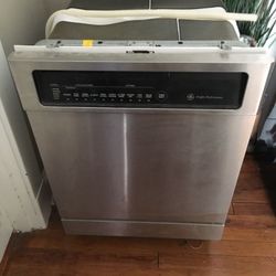 Stainless steel and black General Electric dishwasher