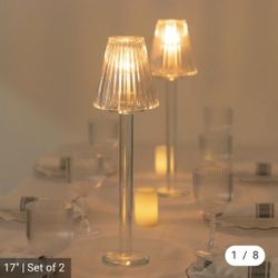 Set of 2 Clear Crystal Glass Candle Holders – 17" Elegant Ribbed Vintage Table Lamp Design