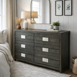Modern 6-Drawer Dresser – Dark Wood Finish w/ Sleek Hardware