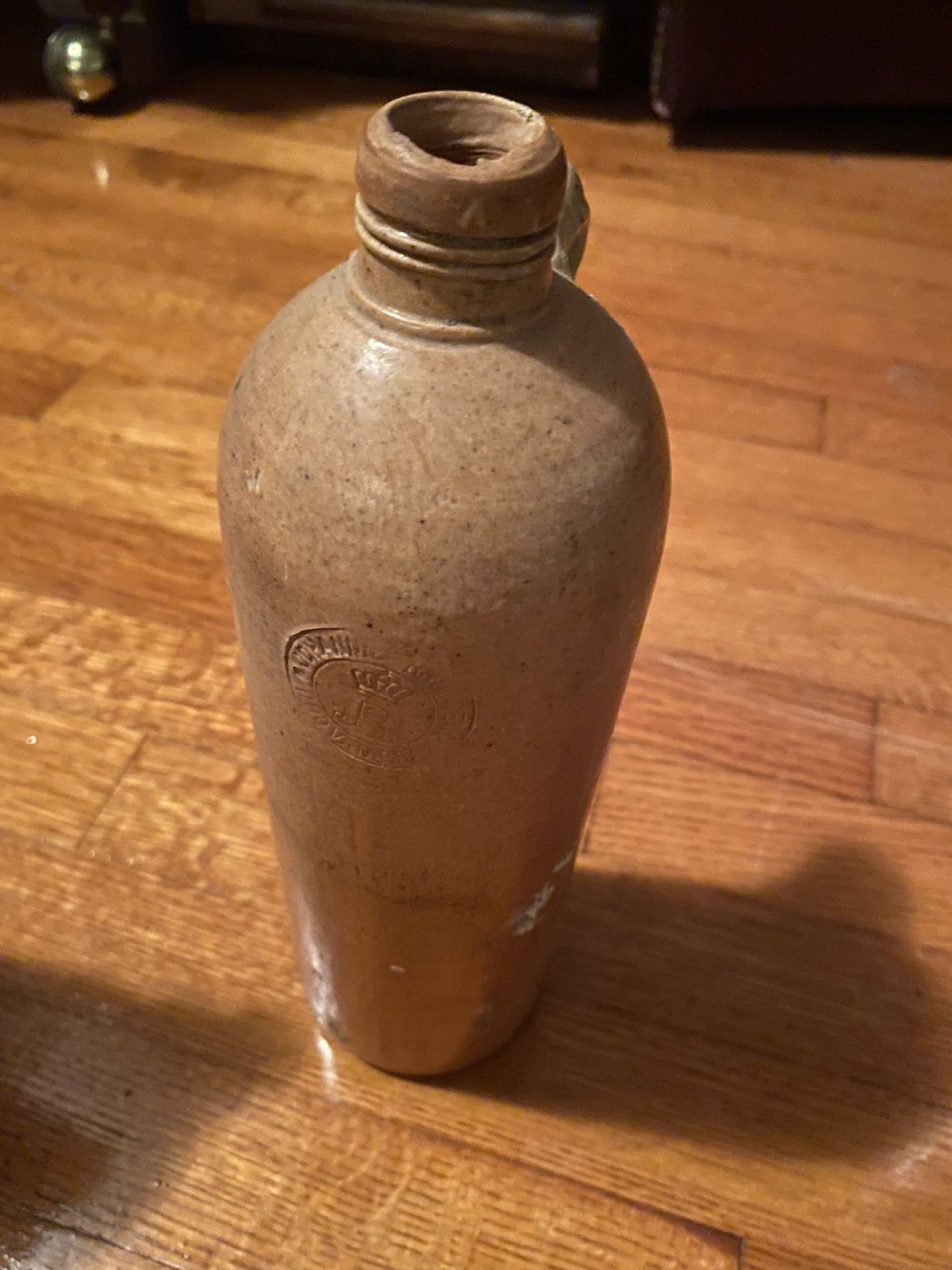 Antique 1800’s German Wassau Shelters Stoneware Clay Bottle