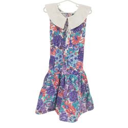 BRITLAND GIRLS Kids Vintage Purple Blue Pink Collared Sleeveless Dress Size 10