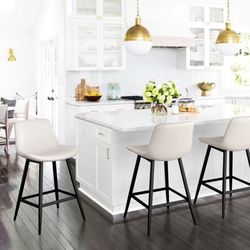 24 in.White Low Back Metal Frame Barstool Cushioned Counter Height Bar Stool with Faux Leather Seat Set of 3