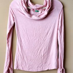 Benetton Baby Pink Long Sleeve Shirt/ Lightweight Sweater Women's Size L Large 